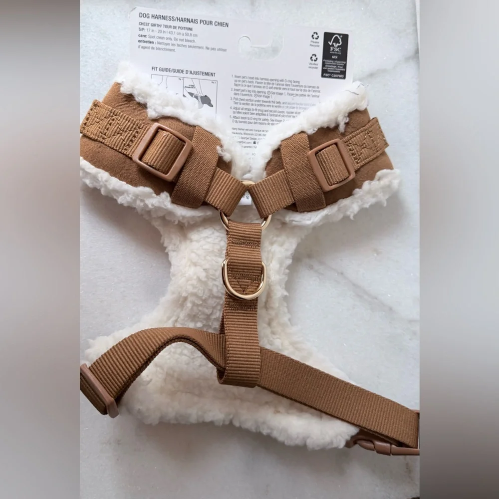 Harry Barker Brown Dog Harness with White Trim small
